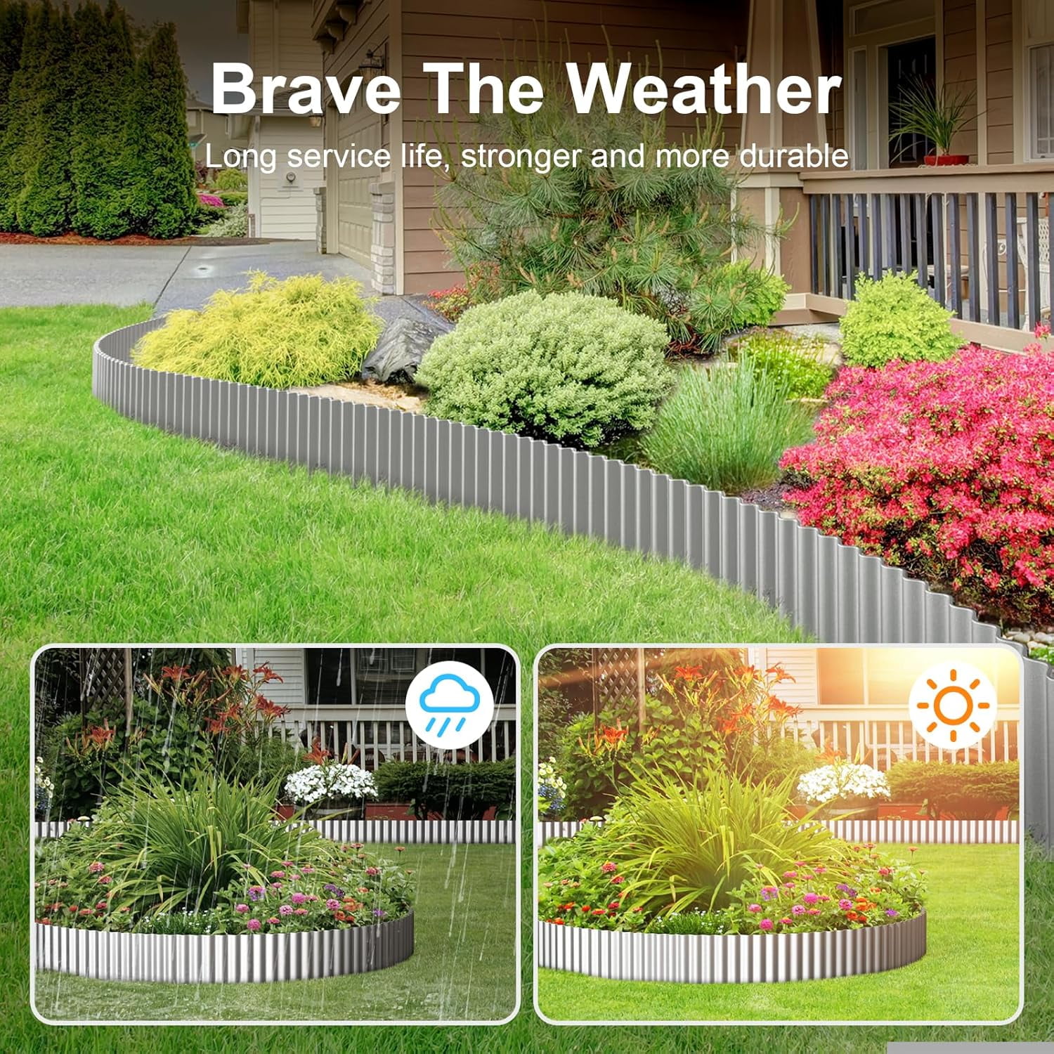 Land Guard Corrugated Garden Edging Border,10" x 50' Landscape Paver Edging, Tall Landscape Edging, Fence for Garden, Flower Bed, Lawn and Landscape Edging (Silver)