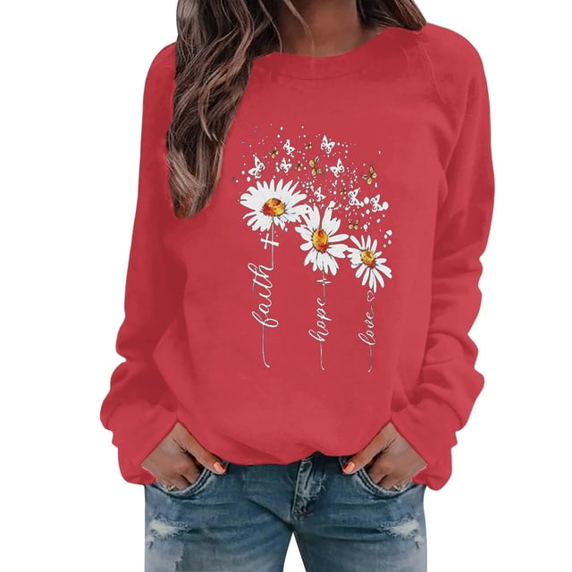 WZXFASHION Haut Ample pour Femmes Automne et Hiver Manches Longues Col Rond Imprimé Chandail Décontracté 50 % de Réduction Liquidation sous-Vêtements Thermiques Haut
