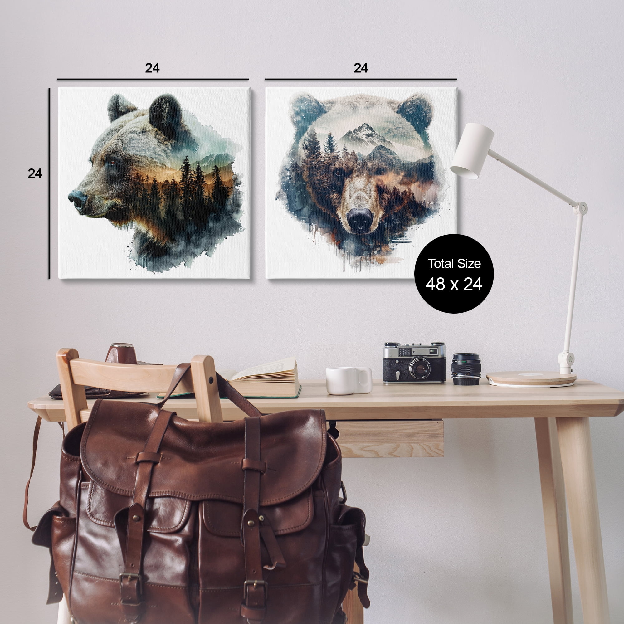Stupell Industries Woodland Bear Forest Silhouettes Animals Painting Wrapped Canvas Art Print Wall Art, 24 x 24, Set of 2