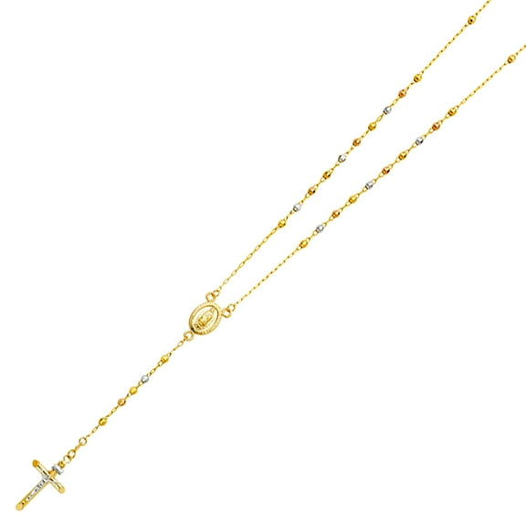 Wellingsale 14k Tri 3 Color Gold Polished 3mm Rosary Necklace - 26"