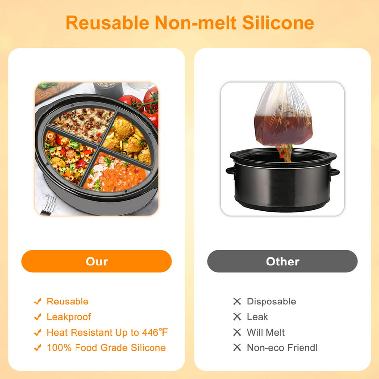 Austok 4Pcs Silicone Slow Cooker Liner fit 6 QT Pot, Reusable Slow Cooker  Divider Liner, Leakproof Cooking Liner Dishwasher Safe