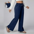 thumbnail image 4 of Women Loose Plus Size Casual Denim Pants High Waisted Drawstring Straight Leg Trousers Jeans with Pockets, 4 of 5
