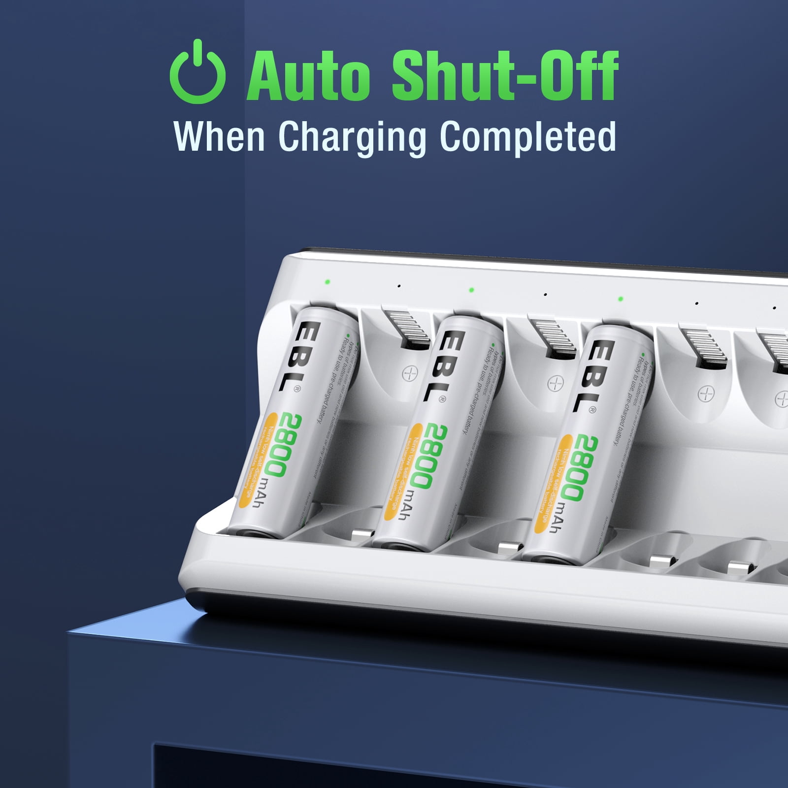 EBL 8 Bay AA & AAA Battery Charger for Ni-MH Ni-CD Rechargeable Batteries with Charging Cable, White