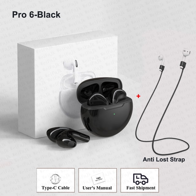 Original Air Pro 6 Pods TWS Max Wireless Bluetooth Earphones In Ear Earbuds Noise Cancelling Headset For Airpodding Apple iPhone