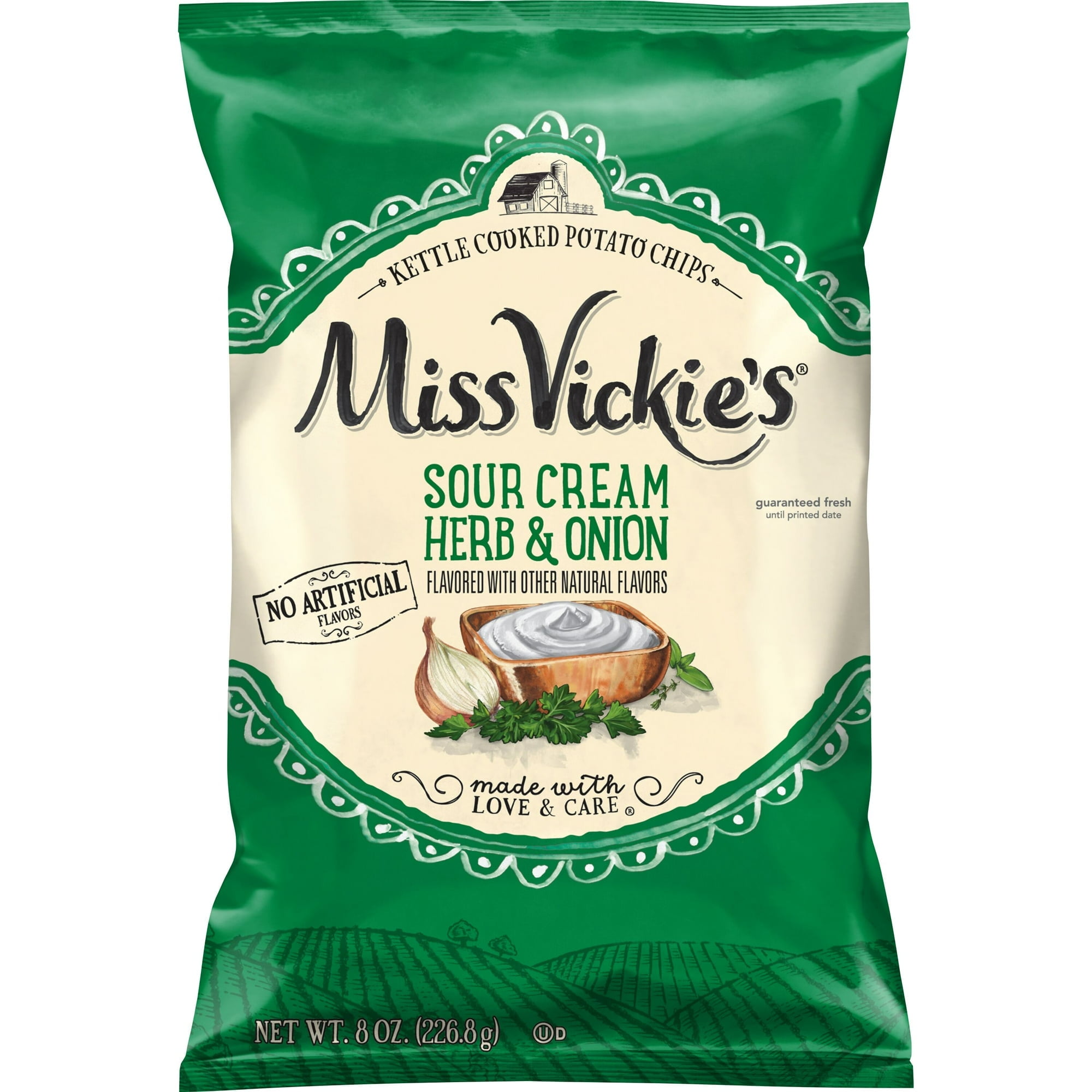 Miss Vickie’s Sour Cream & Onion Herb Kettle Cooked Potato Chips, 8 oz Bag with Olive Green Bowl by ValueNest