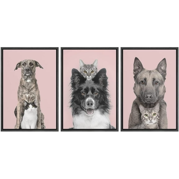 wall26 Framed Canvas Print Wall Art Set Duotone Pastel Pink Dog Cat Portraits Animals Nature Photography Modern Art Rustic Decorative Relax/Calm for Living Room, Bedroom, Office - 16"x24"x3