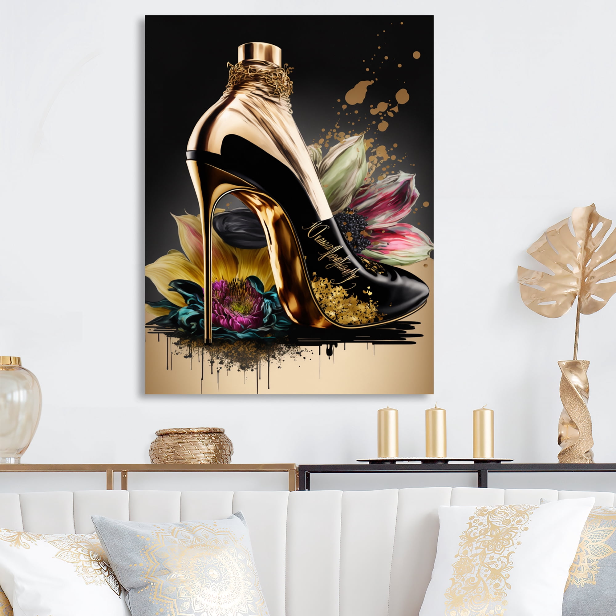 Designart Gold Champagne Heel III Canvas Wall Art