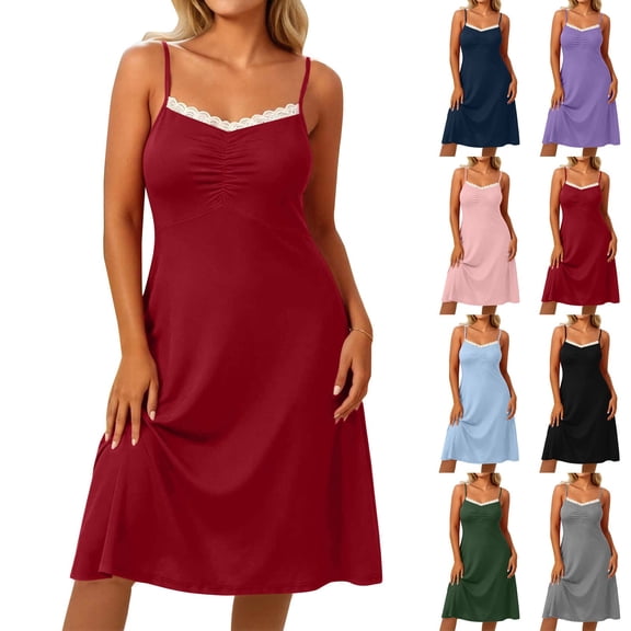 Diufon Plus Size Nightgowns for Women Lace V Neck Camisole Night Dress Summer Loose Outdoor & Home Sleepwear