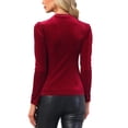 thumbnail image 3 of INSPIRE CHIC Women's Metallic Glitter Velvet Mock Neck Puff Long Sleeve Blouse Top XS Burgundy, 3 of 6