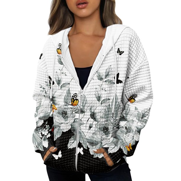 Puntoco Abrigo Mujer Moda Blusa Impresa Manga Larga Tops Sudadera Bolsillos Abrigo Con Capucha Liquidación Puntoco Puntoco-1