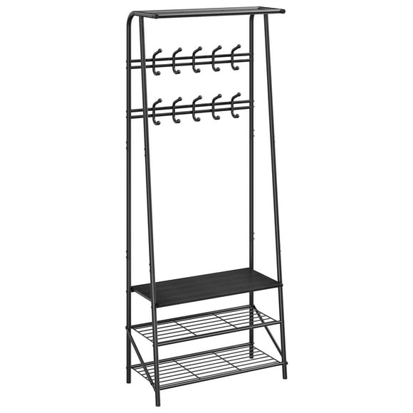 Hall Tree with Bench – 4-in-1 Rustic Entryway Organizer – 5 Hooks, Shoe Rack & Coat Rack – 200 lb Seat – Space-Saving – MDF & Steel – 70"H