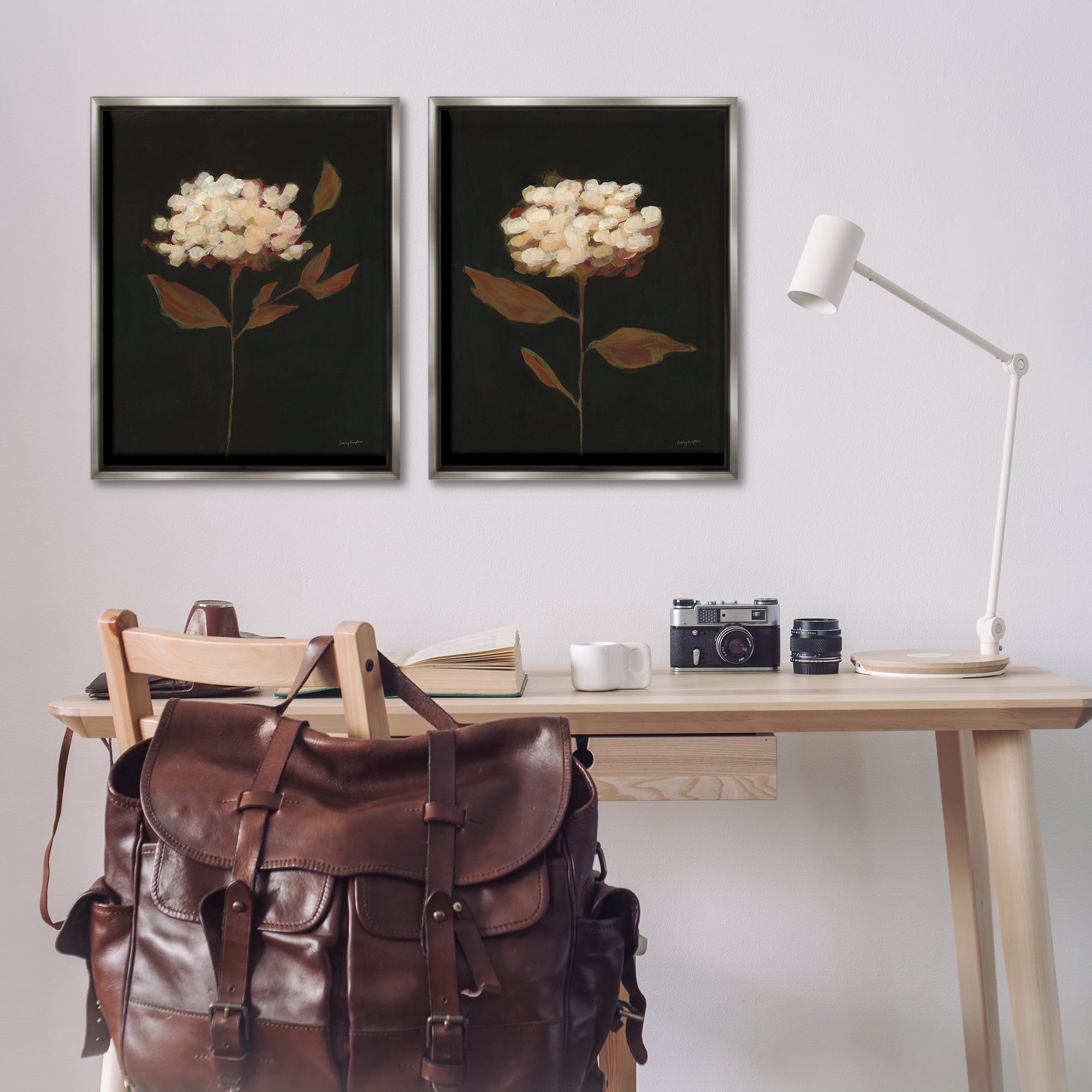 Stupell Industries Solitary Bloom Before Fall Plants & Flowers Painting Gray Floater Framed Canvas Art Print Wall Art, 31 x 25, Set of 2