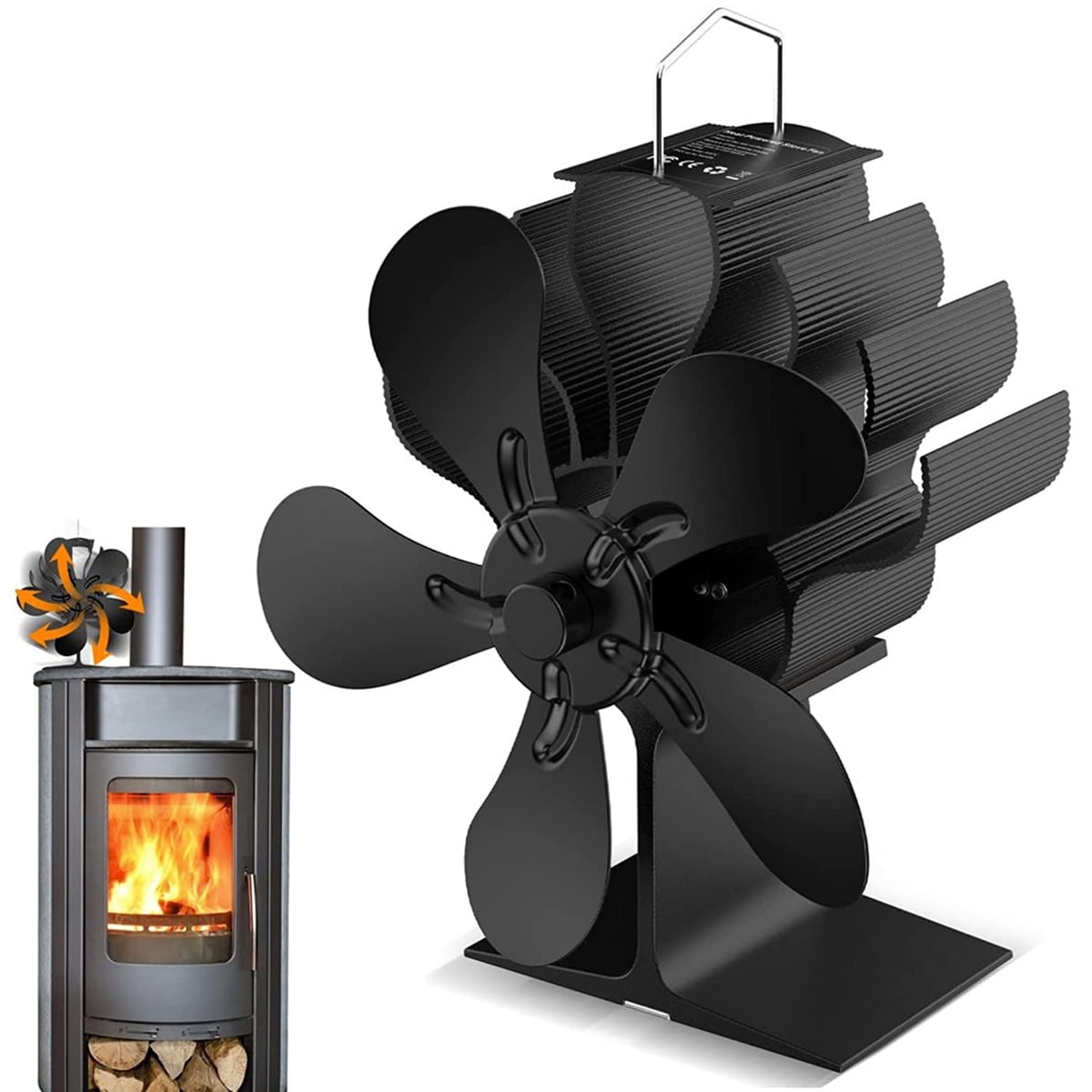 5 Blades Wood Stove Fan Heat Powered for Wood Log Burner Fireplace
