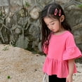thumbnail image 6 of MeetoTime Toddler Baby Flare Sleeved Ruffled Top Casual Solid Color Dressy Blouses for Girls 12Months-8Years Baby Clothes, 6 of 7