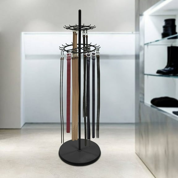 Denest 2-tier Tie Rack Floor Stand Belt Hanger Display Shelf 31 Hooks Adjustable Feet