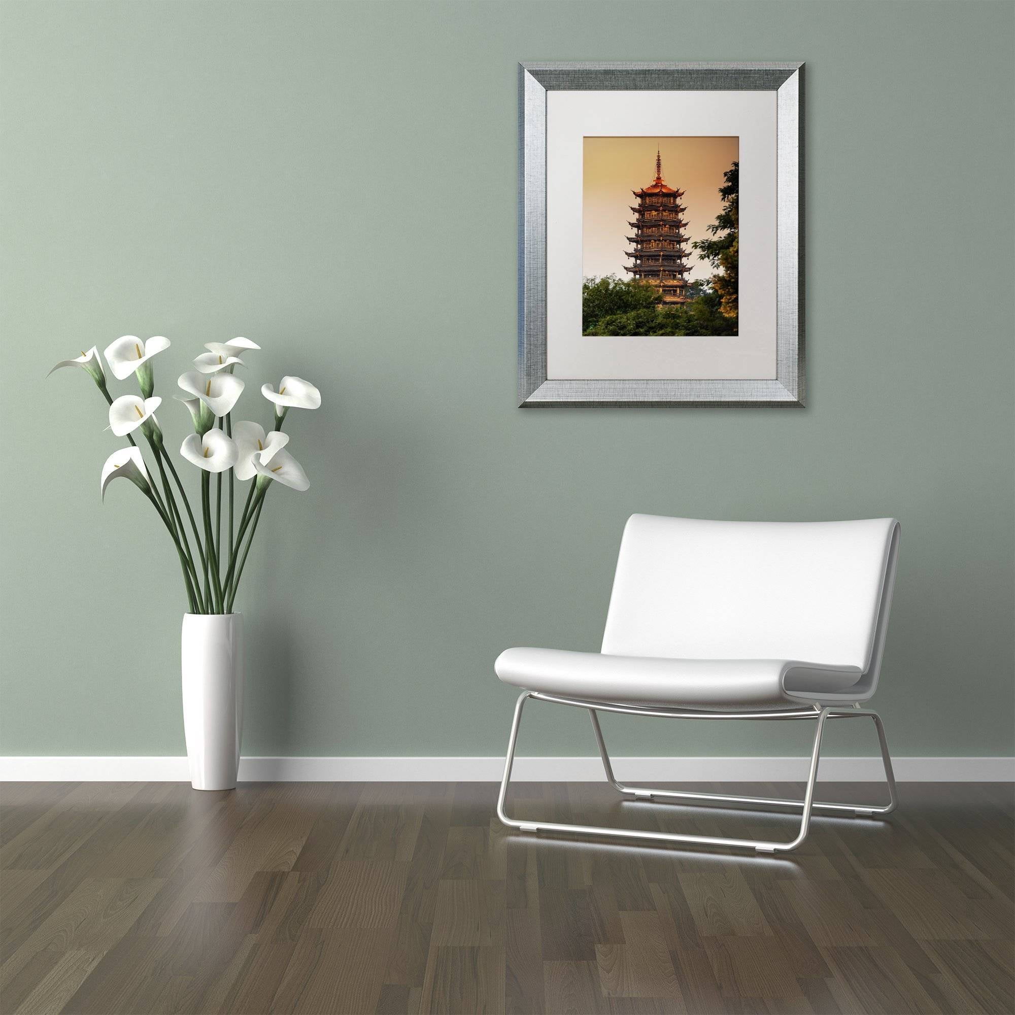 Trademark Fine Art "Light Pagoda" Canvas Art by Philippe Hugonnard, White Matte, Silver Frame