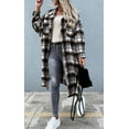 thumbnail image 1 of FOCUSNORM Women Shacket Button-down Shirt, Irregular Plaid Print Long Sleeve Lapel Outerwear, 1 of 2