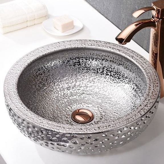 ANZZI Regalia 19.5" Tempered Glass Vessel Bathroom Sink in Speckled Silver