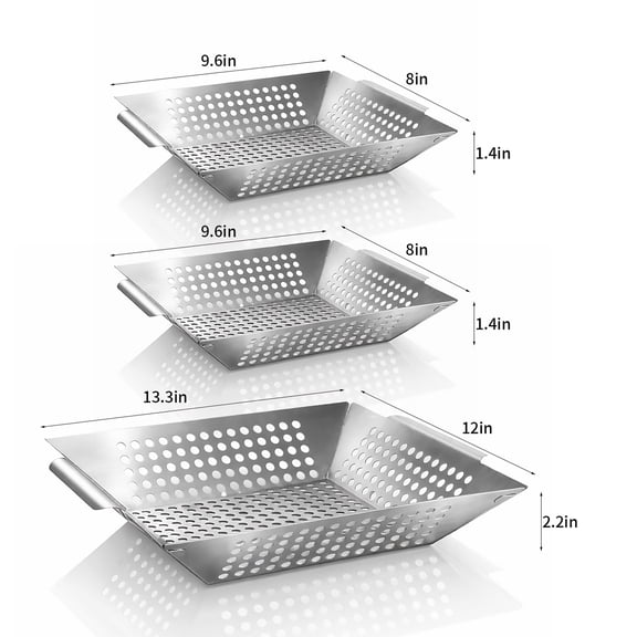 QUANSHANGJU Professional Non-Stick Duty Stainless Steel Grill Baskets(3 Packs)