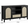 thumbnail image 3 of 47.2" Rattan Buffet Cabinet with Storage, Boho Farmhouse Sideboard with Adjustable Shelves, Drawer, Doors, Kitchen Coffee Bar Cabinet, Black, 3 of 6