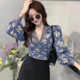 thumbnail image 5 of Women's Floral V-neck Lace Bandage Topwoner Navel Long Sleeve Shirt Top, 5 of 12