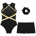thumbnail image 3 of Hansber Kids Girls Ballet Dance Unitard Gymnastics Leotard Biketard with Shorts Headband Set Practice Activewear Black 16, 3 of 5