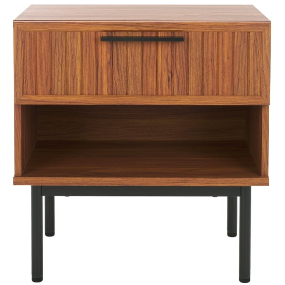 SAFAVIEH Axelle Modern 1 Drawer Nightstand,Walnut/Black