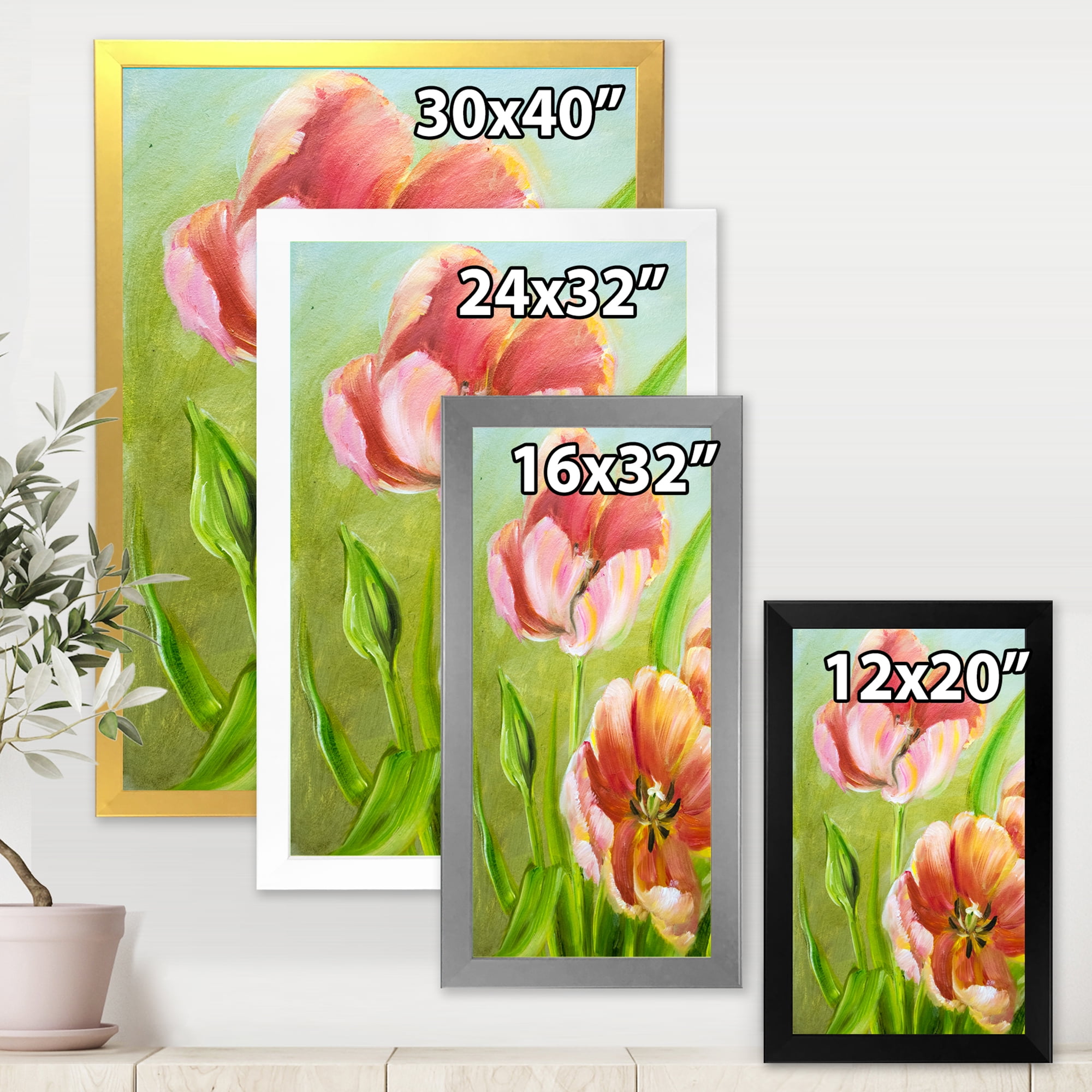 Designart 'Ancient Red Tulips Flowers III' Traditional Framed Art Print