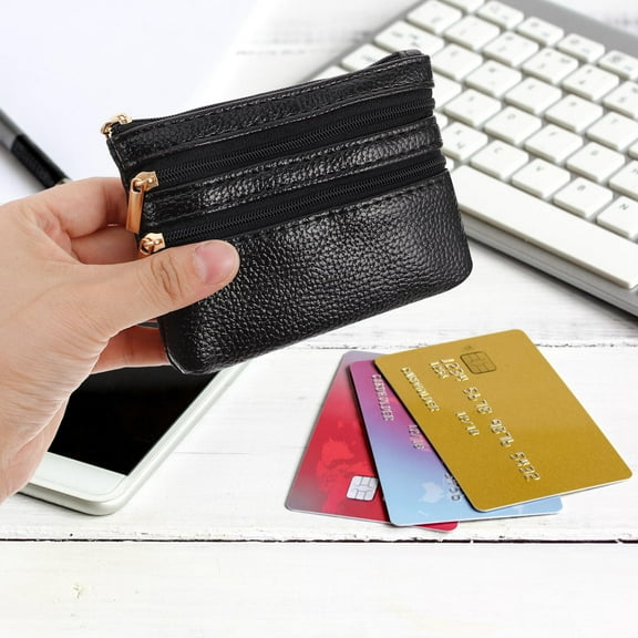 Raindrops 1Pack Small Card Wallet For Women Compact Zipper Closure Black 4.72X3.54X0.51In