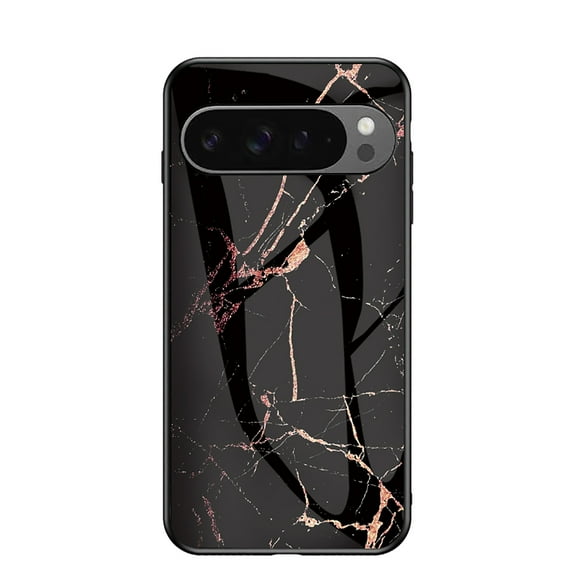 Allytech Marble Case for Google Pixel 9 Pro XL 2024, Tempered Glass Back Cover Anti-Scratch Shockproof Protective Bumper Case Cover for Google Pixel 9 Pro XL - Black Gold Marble