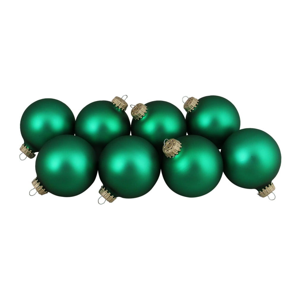 Set of 8 Forest Green Matte Glass Ball Christmas Ornaments