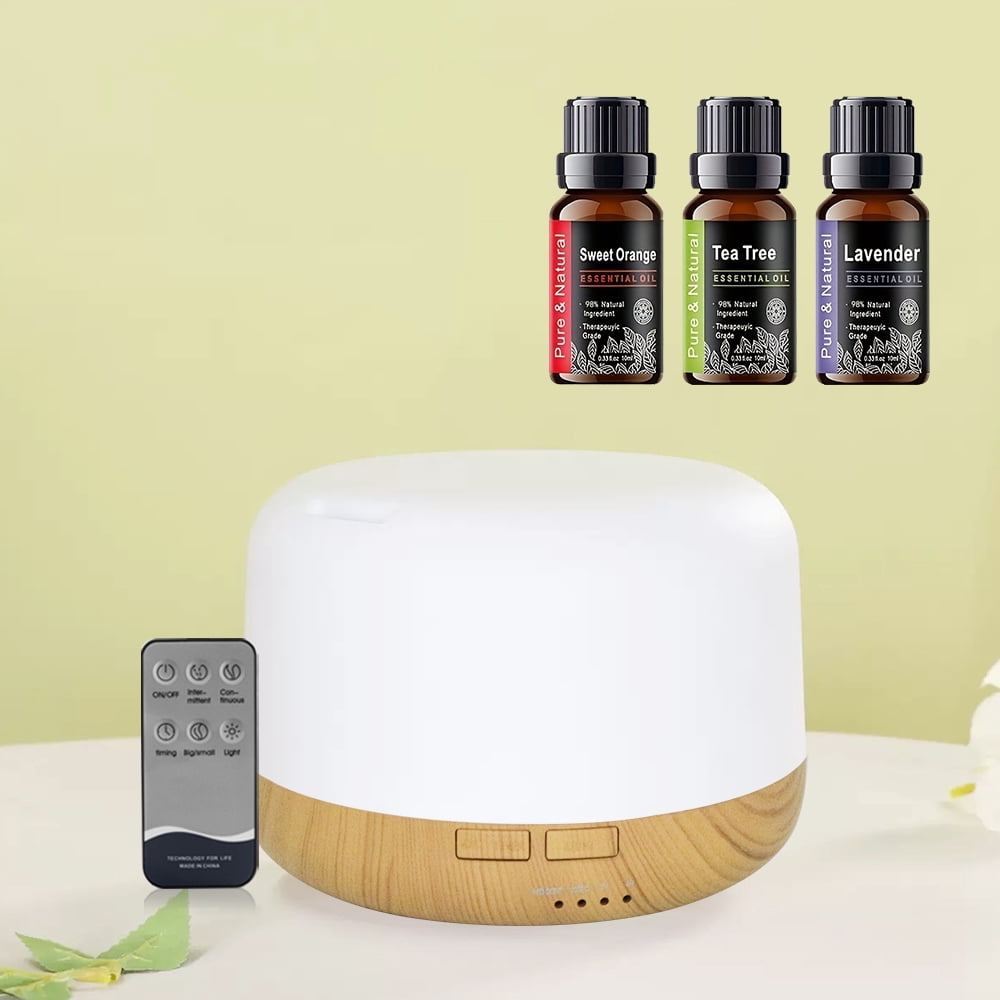 500ml Ultrasonic Essential Oil Diffuser & Humidifier with Remote, Auto-Off Timer, 7 Color Changing Night Light for Home, Office, Yoga