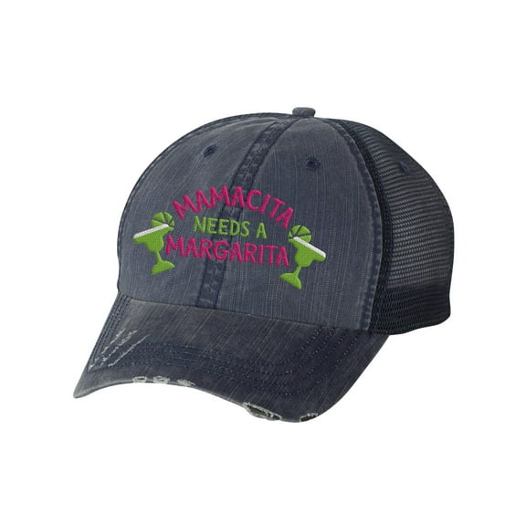 Women's Embroidered Mamacita Needs A Margarita Distressed Baseball Cap, Navy