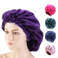 thumbnail image 1 of Flmtop Solid Color Women 2-Layer Night Sleep Bonnet Slouchy Hat Home Hair Care Cap, 1 of 7