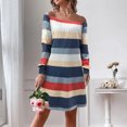 thumbnail image 3 of Vestido de manga larga a rayas horizontales, Top de tubo, transpirable, informal, suave, amigable con la piel, vestido de mujer para fiesta y trabajo, azul XXL, 3 of 6
