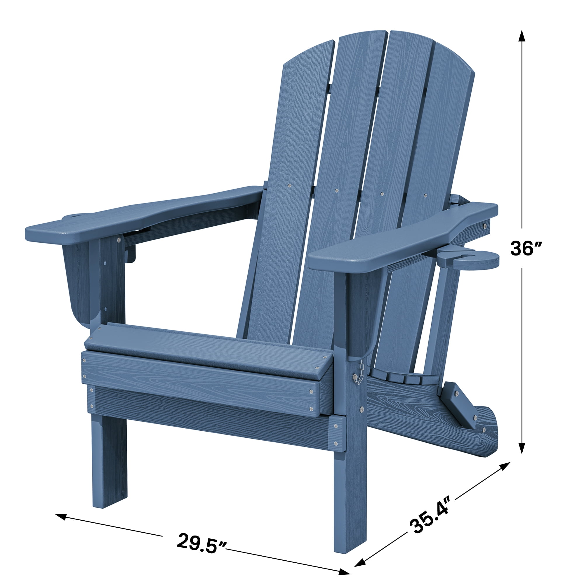SERWALL Folding Adirondack Chair Set with Dual Cup Holders & Phone Holder, All-Weather HDPE Fire Pit Chairs for Outdoor, Patio, Poolside, Garden - Blue