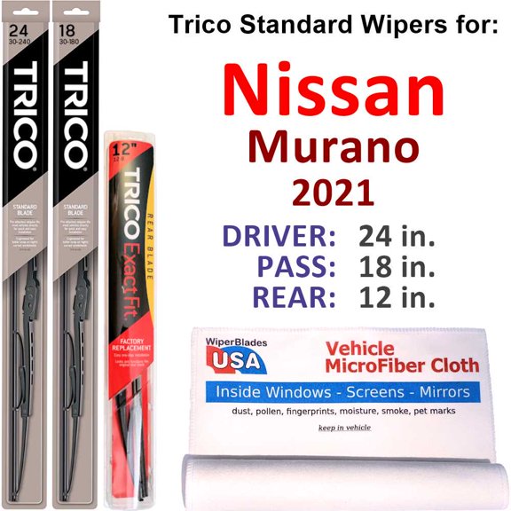 Wiper Blades (Set of 3) w/Rear Wiper compatible with 2021 Nissan Murano