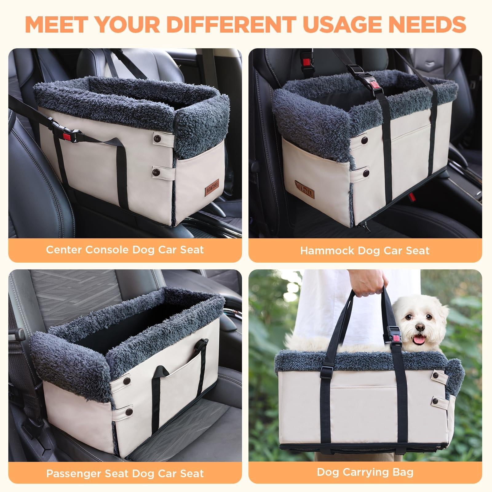 Center Console Dog Car Seat For Small Dogs Pu Leather Booster Washable Foldable Puppy With Safe Protection Hooks Adjustable Straps And Storage Pocket Pet Up To 15lbs