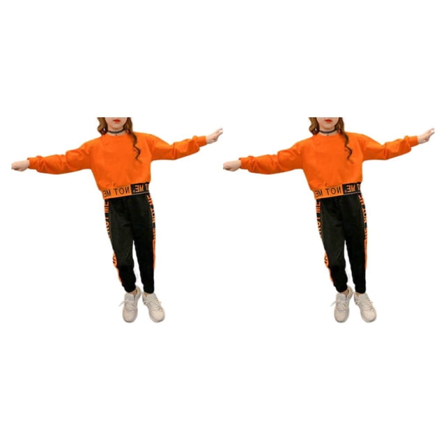 Sonducket Senderismo Niñas Algodón Deportes Camisa Pantalones Conjunto Otoño Fiesta Banquete Correr Ejercicio Niños Tops Pantalones Naranja Naranja 160cm 2Conjunto