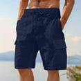 thumbnail image 6 of Lumtrix Men's Cargo Shorts Casual Cotton Drawstring Short Elastic Waist Baggy Work Pants with Multi Pockets Dark Blue L, 6 of 6