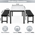 thumbnail image 3 of PAPROOS Dining Table Set for 4, 3-Piece Kitchen Table Set with 2 Velvet Benches, Metal Frame, Modern Dining Room Set for Home, Cafeteria, Bar, White + Black, 3 of 8