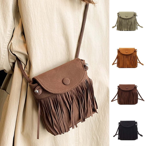 CAIXIA Women Crossbody Bags Womens Retro Fringe Trendy Messenger Crossbody Bag, Compact Square Shape Everyday Shoulder Purse