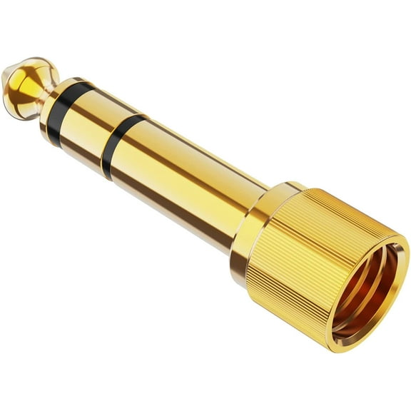 6.35mm Stereo Plug to 3.5mm Stereo Jack Adaptor, 6.35mm Male to 3.5mm Female with Screw, Gold Plated