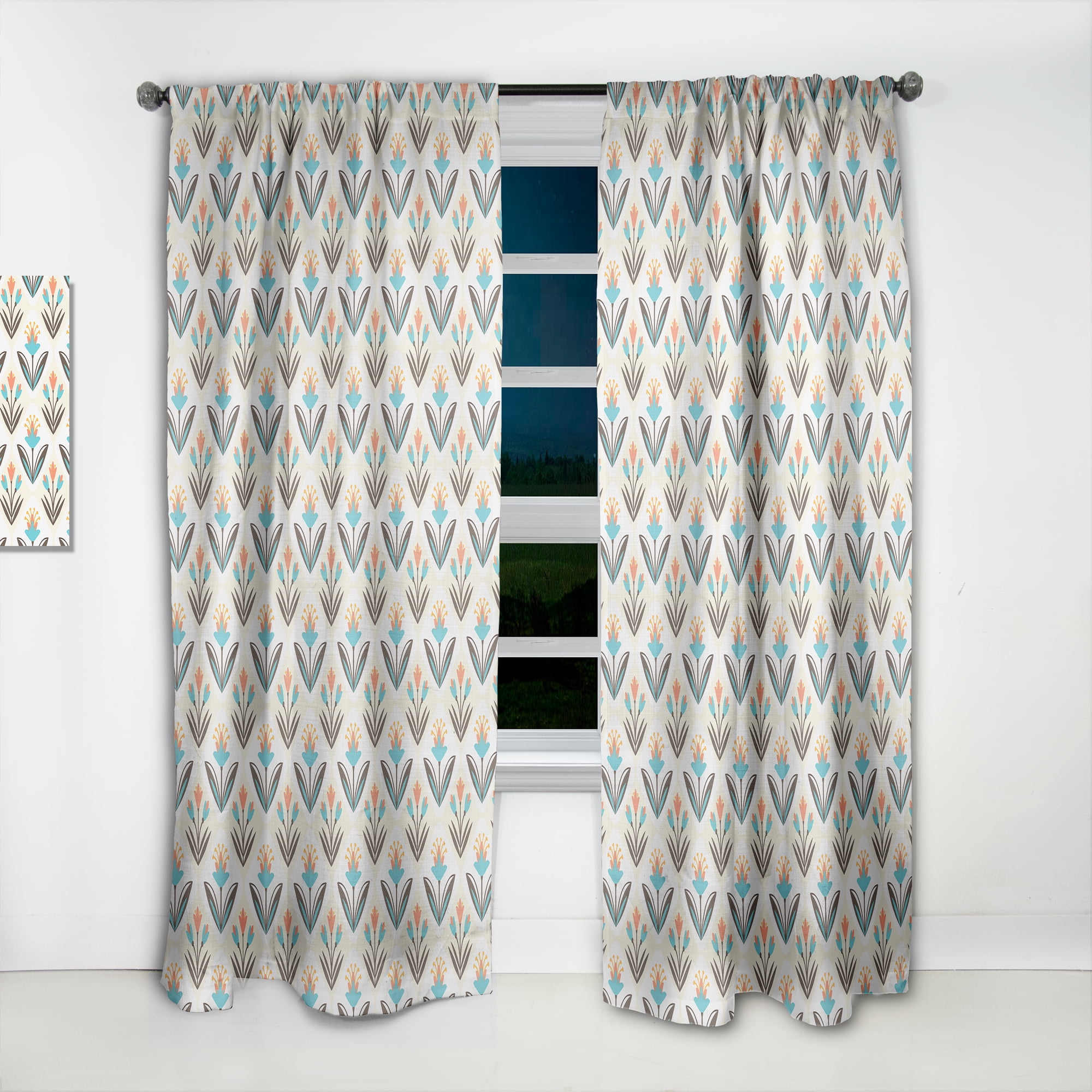 Designart 'Floral Ornament With Pattern' Mid-Century Modern Curtain Panel