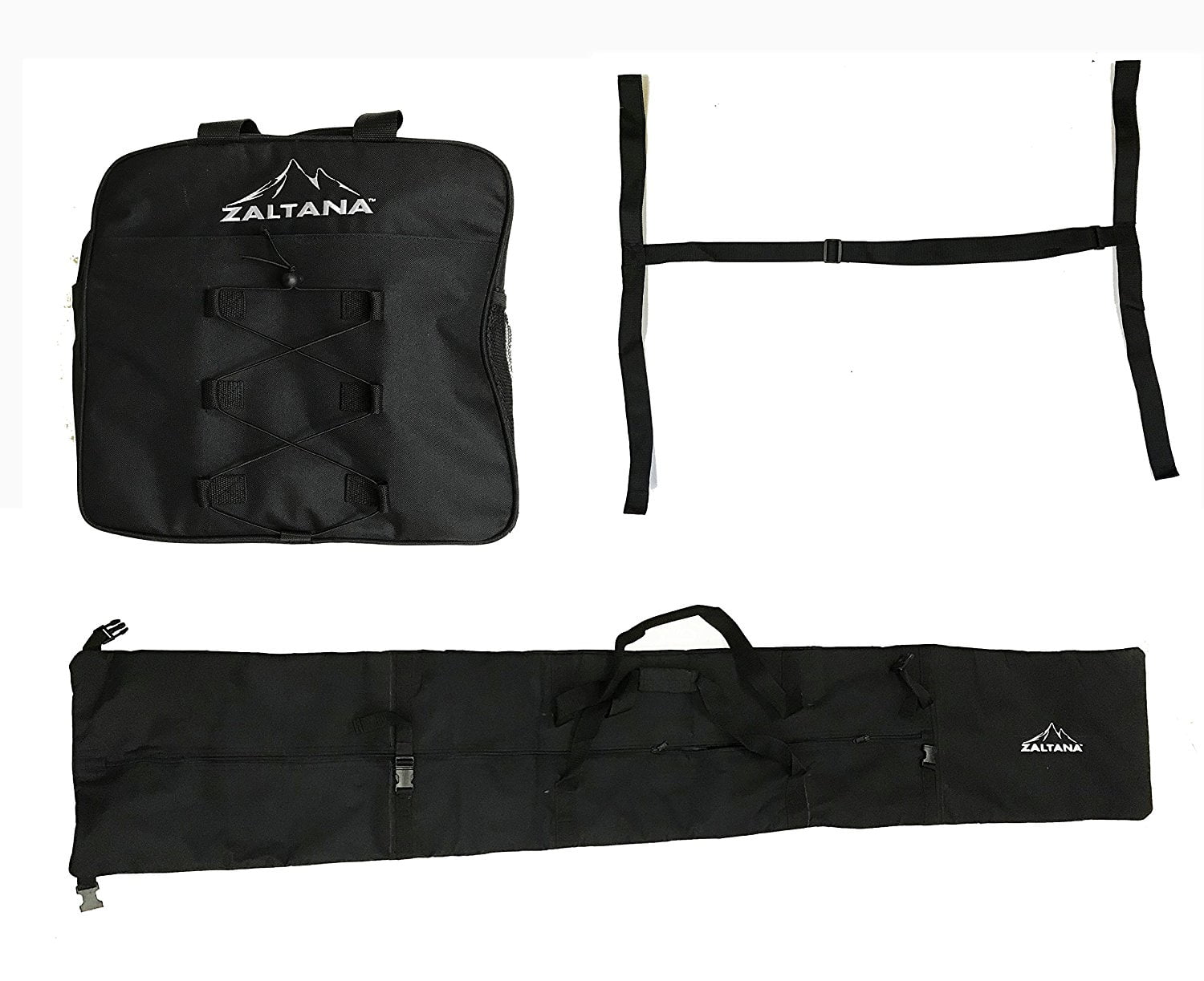 zaltana SKB15 Padded Ski Carier Bag Rack Holds, ski boots bag & Ski Strap combo, Black by