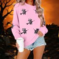 thumbnail image 4 of Womens Halloween Tops Printed Crew Neck Long Sleeve Elastic Hem Fashion Loose Fall Pullover Top Pink S, 4 of 6