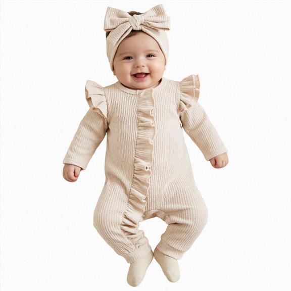 larppty Newborn Baby Girl Romper Zip Ruffle Bodysuit One Piece Jumpsuit Baby Girl Clothes Coming Home Outfits