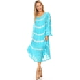 thumbnail image 5 of Sakkas Dori Women's Long Sleeves Casual Loose Swing Midi Dress Caftan Cover-up - 19261-Turquoise - One Size Regular, 5 of 5