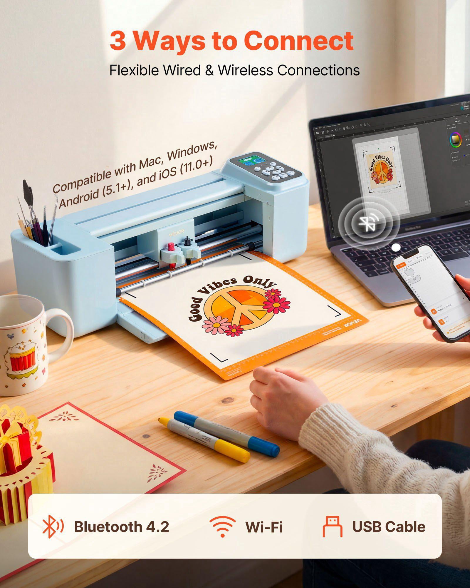 12 Inch Vinyl Cutting Machine with Button and Screen Control Includes Materials Tool Kit 5000 Built in Designs Compatible Mac Windows Android iOS for Crafts