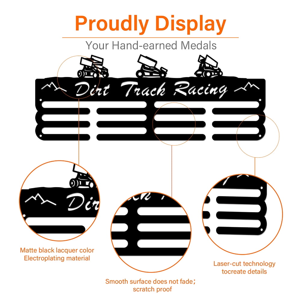 Dirt Track Racing Medal Hanger Display Dirt Track Racing Medal Display Holder with 12 Lines Sturdy Steel Award Display Holders Wall Mounted